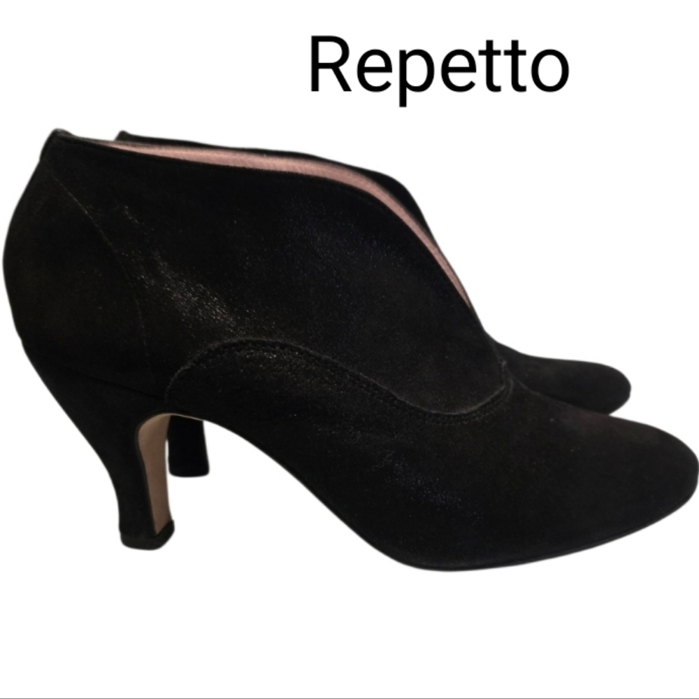 Repetto Glitter Black Leather Ankle Boots Minimalist Design Sz 7 Us /38 eur